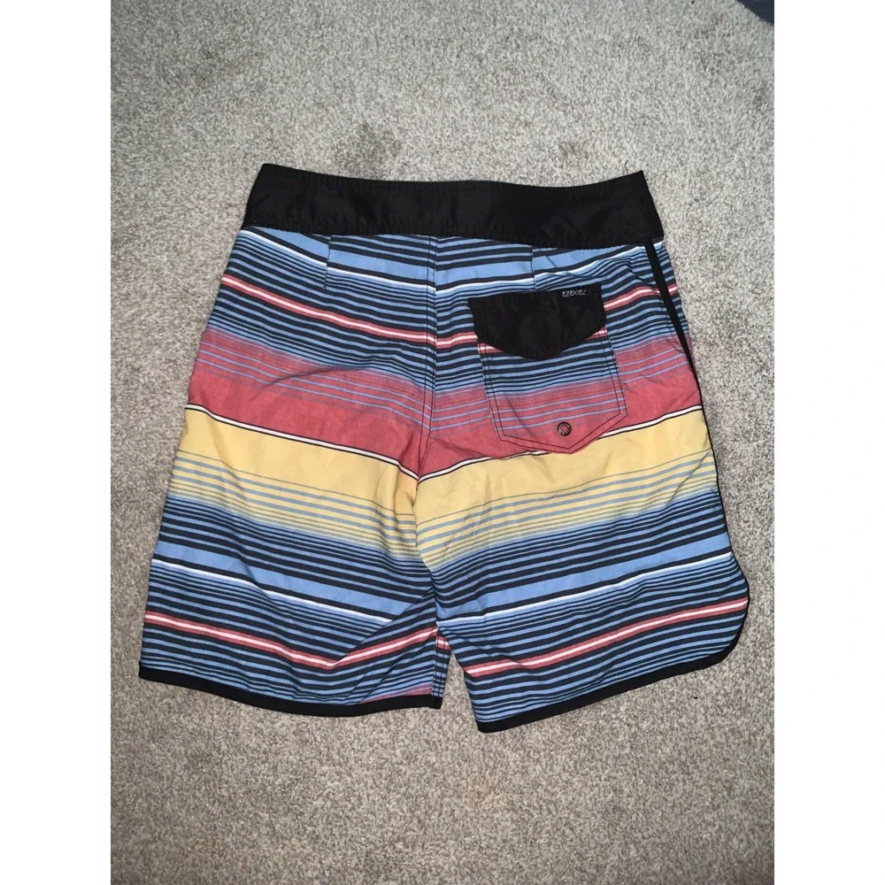 Ezekiel Mens Multi Color Striped Board Shorts Size 30 Swim Trunks Surf Scalloped